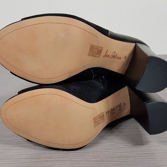 Sam Edelman Yarin Peep-Toe Bootie, Black Suede & Leather, Womens Size 10 - Picture 6 of 7